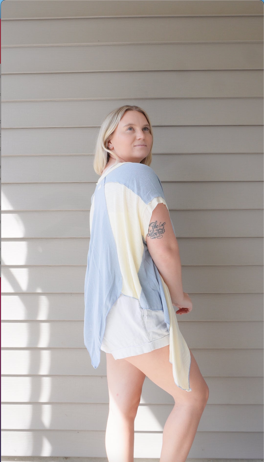 Pigeon Top - blue/cream